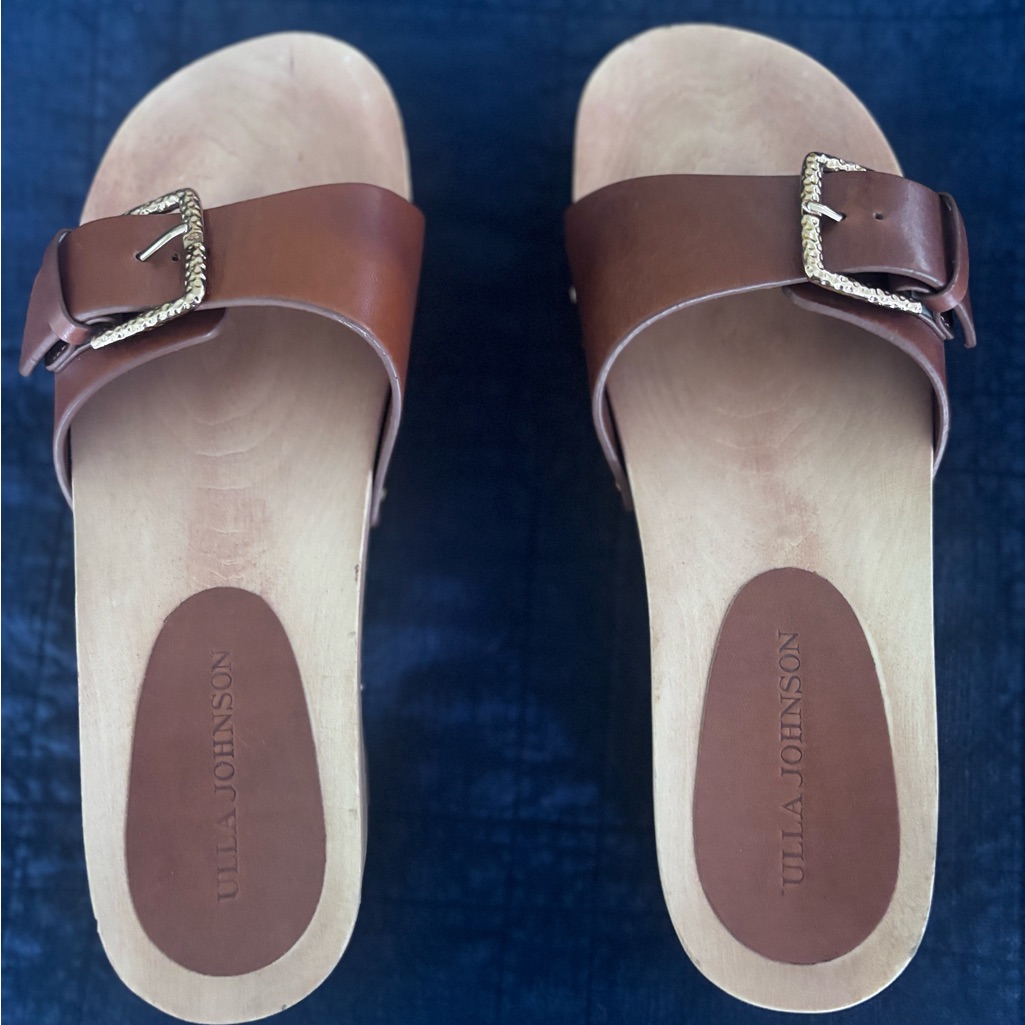 Ulla Johnson Cognac Leather Buckle Slide Clogs